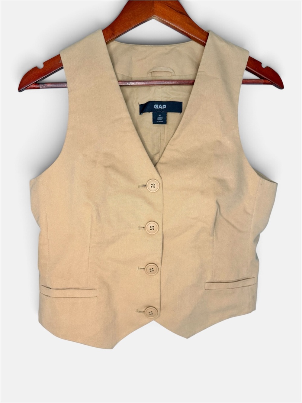 Vintage Y2K 2002 GAP Women's Classic Button-Front Tan Vest Waistcoat | Size M